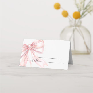 Perlen und rosa Schleife Hochzeit Platzkarte