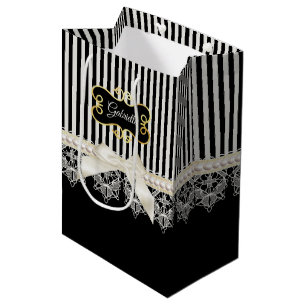 Perlen und Spitze-schwarzer Mittlere Geschenktüte