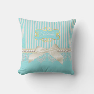 Perlen und Spitzen Aqua Streifen Creme Bow mit Nam Kissen