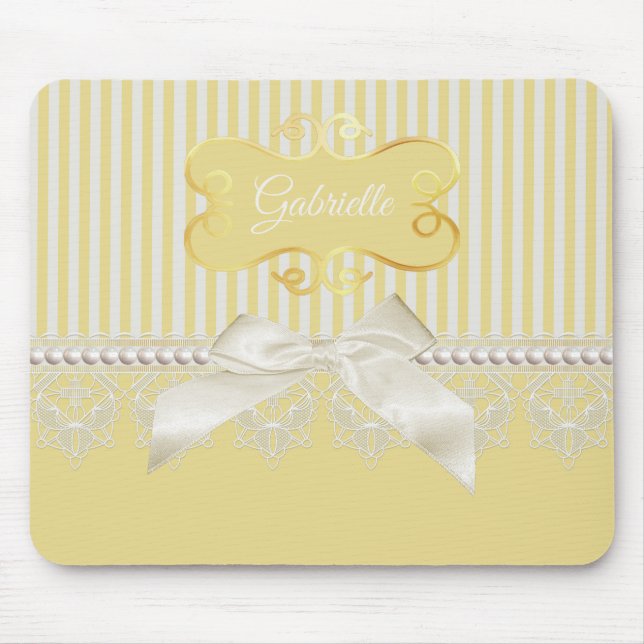 Perlen und Spitzen Gold Streifen Elfenbeinkühe mit Mousepad (Vorne)
