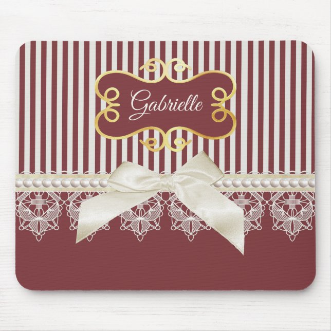Perlen und spitzen rote Streifen, Bow und Name Mousepad (Vorne)