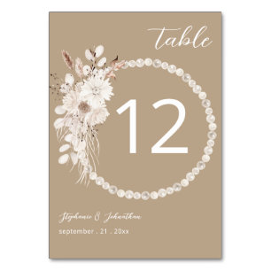 Perlen & Weiße Florale Beige Tischnummer