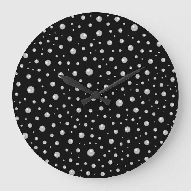 Perlenmuster auf schwarzem Hintergrund Große Wanduhr (Vorderseite)