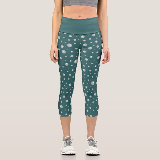 Perlenmuster auf transformierendem Türkis Hintergr Capri Leggings (Vorderseite)