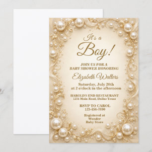 Perlenrahmen Elegante Babyparty Einladung