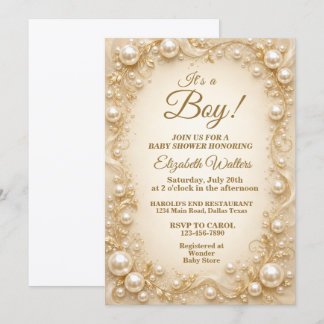 Perlenrahmen Elegante Babyparty Einladung