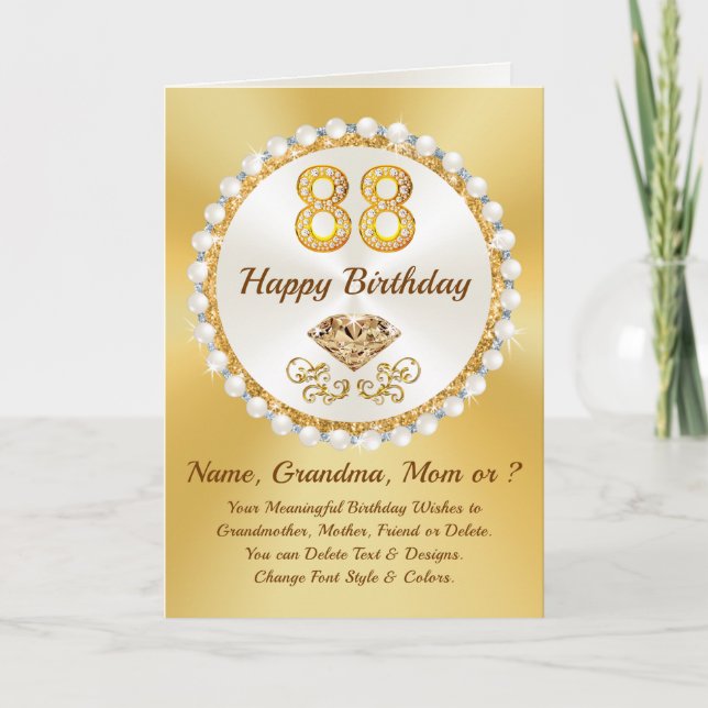 Perles de diamants, personnalisées, carte d'annive (Devant)