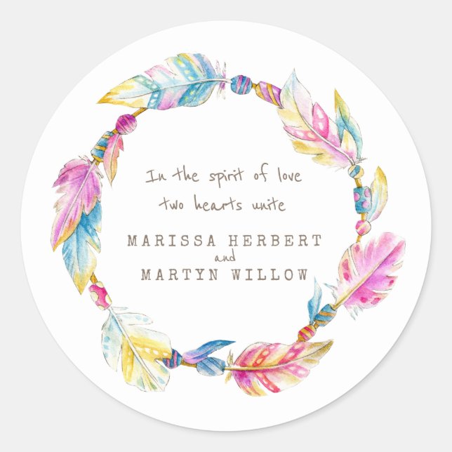 Perles de plumes autocollants de mariage aquarelle (Devant)