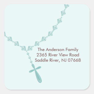 Perles de Rosaire Bleu doux Adresse Sticker Baptêm