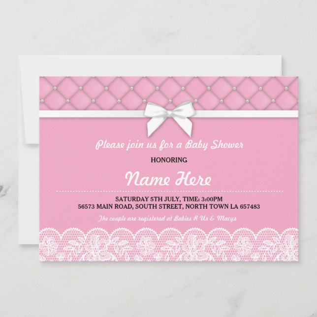 Perles en dentelle baby shower GirI Invitation de  (Devant)
