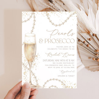 Perles et Prosecco Invitation de douche nuptiale,