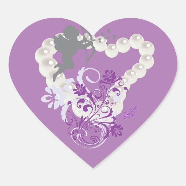 Perles florales mignonnes Coeur pourpre 2 Stickers (Devant)