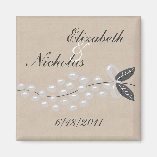 Perles grises Parchemin Enregistrer la date Magnet (Devant)