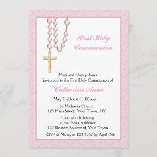 Perles roses, Floral, Invitation Religieuse