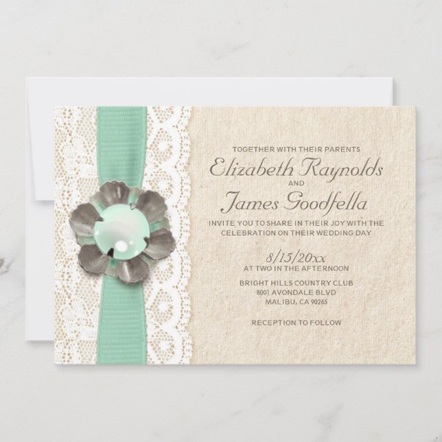 Perles rustiques épousant des invitations (Devant)