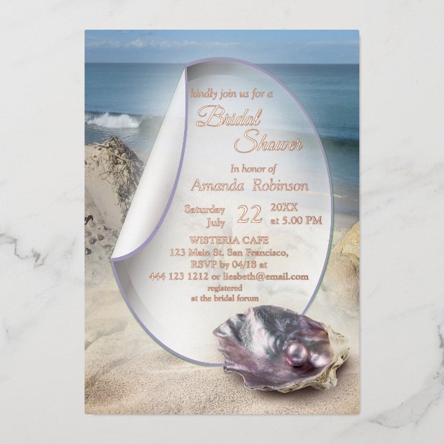 Perles sur la plage Foil Invitation (Recto)