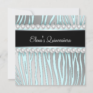 Perles Turquoise Blue Zebra Quinceanera Invitation