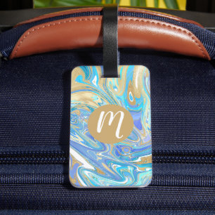 Perlescent Aqua & Gold flüssige Marmor Gepäckanhänger