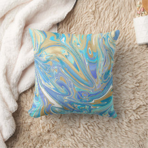 Perlescent Aqua & Gold flüssige Marmor Kissen