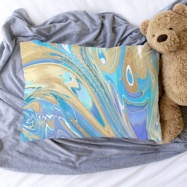 Perlescent Aqua & Gold flüssige Marmor Kissenbezug (Aqua & Gold Marble Paint Pour Pillow Case)