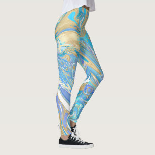 Perlescent Aqua & Gold flüssige Marmor Leggings