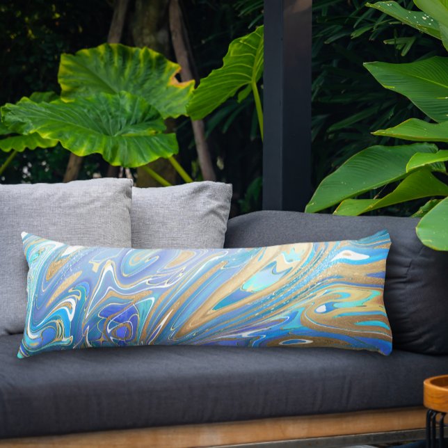 Perlescent Aqua & Gold flüssige Marmor Seitenschläferkissen (Aqua & Gold Marble Paint Pour Body Pillow)