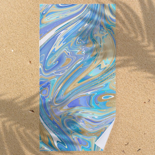 Perlescent Aqua & Gold flüssige Marmor Strandtuch (Von Creator hochgeladen)