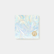 Perlescent Aqua & Gold Liquid Marmor & Monogram