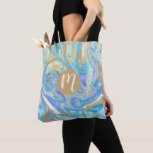 Perlescent Aqua & Gold Liquid Marmor Monogram