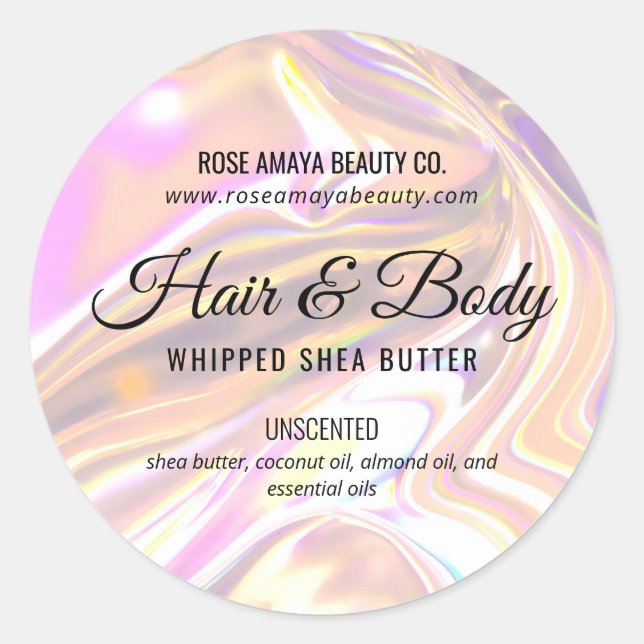 Perlescent Holographic Beauty Cosmetic Label Runder Aufkleber (Vorderseite)