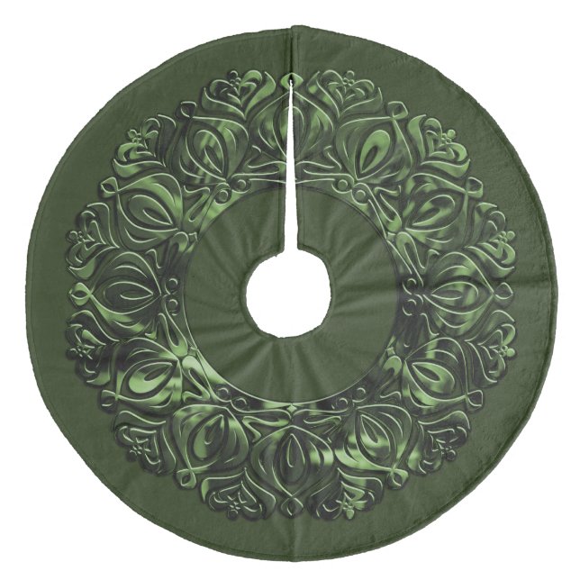 Perlfiligranrand grün mit jeder Farbe Fleece Weihnachtsbaumdecke (Vorderseite)