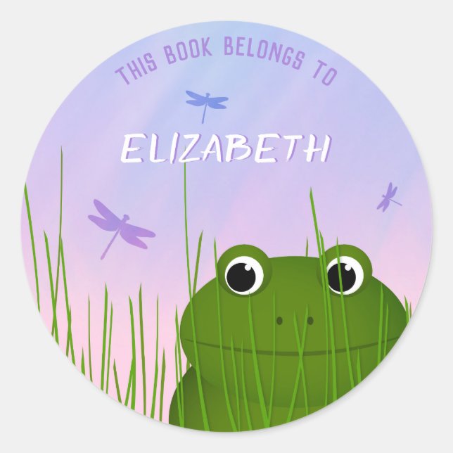 Perlfrosch-Buchschild mit Kindername Runder Aufkleber (Vorderseite)