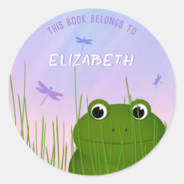 Perlfrosch-Buchschild mit Kindername Runder Aufkleber