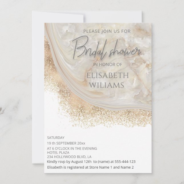 Perlgoldmarmor der Rose agate Kalligraphie Einladung (Vorderseite)