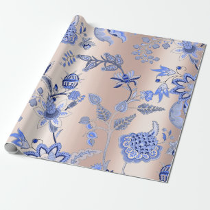 Perlige die Blumenkobalt-Blau-Rosa-Rose erröten Geschenkpapier