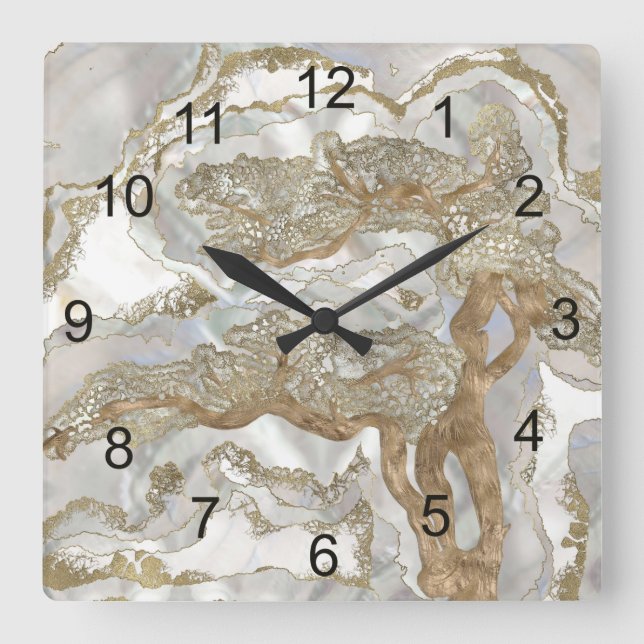 Perlmuttbaum Quadratische Wanduhr (Vorderseite)