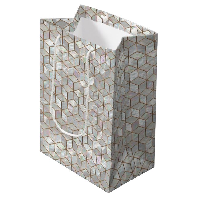 Perlmuttfliesen Mittlere Geschenktüte (Vorderseite Schrägansicht)