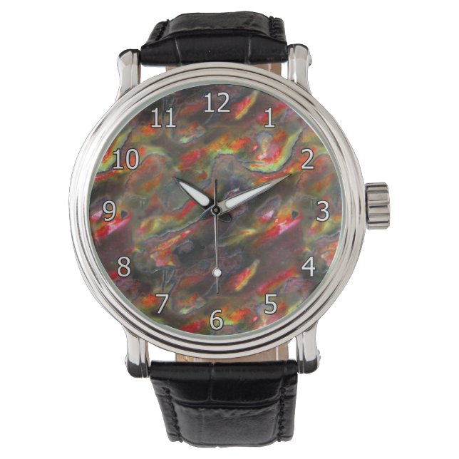 Perlmuttmuster aus rotem Foto Armbanduhr (Vorderseite)