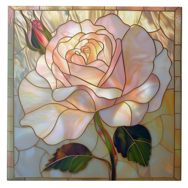 Perlweißes Rosa Rose Hartglas Fliese (Vorderseite)