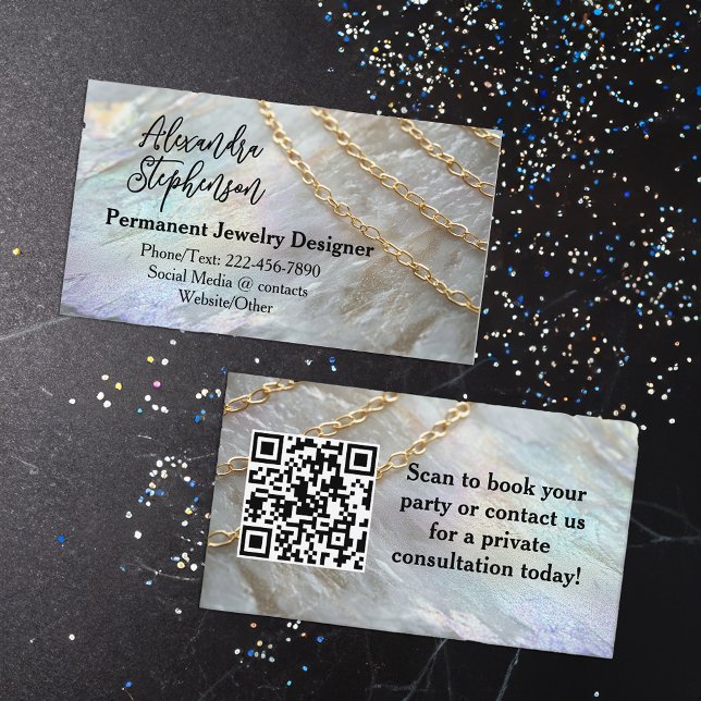 Permanent Jewelry Designer Consultant Visitenkarte (permanent jewelry designer business cards with custom qr code)