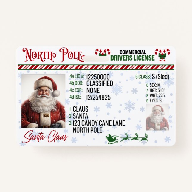 Permis de conduire du Père Noël Badge de Noël (Devant)