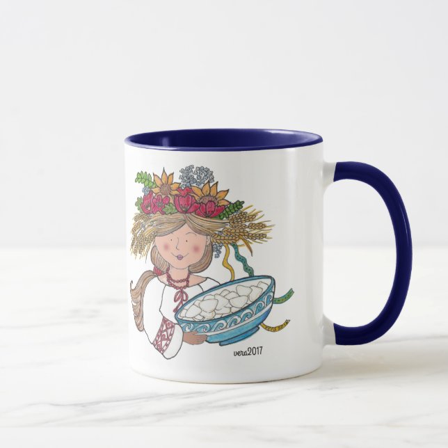 Perogie Pyrohy Pierogi Mädchen-Ukrainer-Volkskunst Tasse (Rechts)