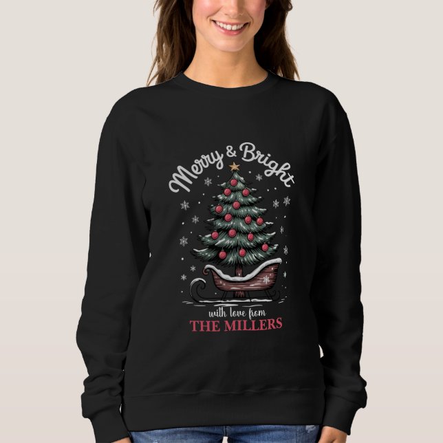 Peronalized Christmas Sleigh Tree Merry & Bright Sweatshirt (Vorderseite)