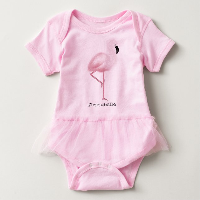 Peronalized rosa Flamingo Baby Strampler (Vorderseite)