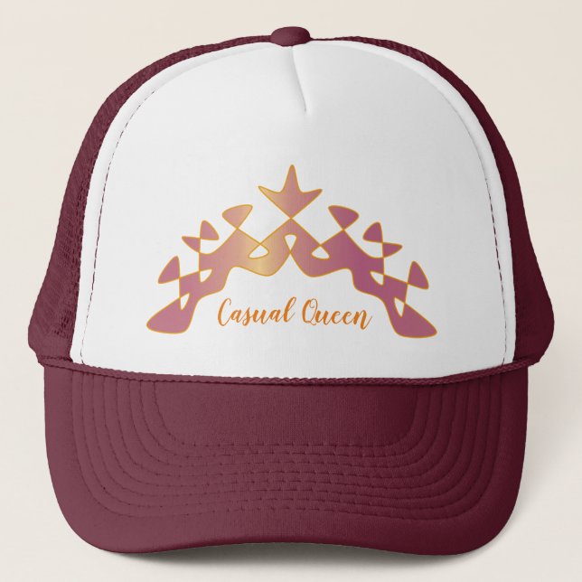 Perpetual "Lässig Queen" Crown Orange Burgundy Truckerkappe (Vorderseite)