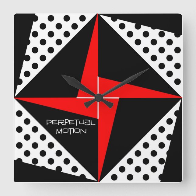 Perpetual Motion Red/Black Quadratische Wanduhr (Vorderseite)