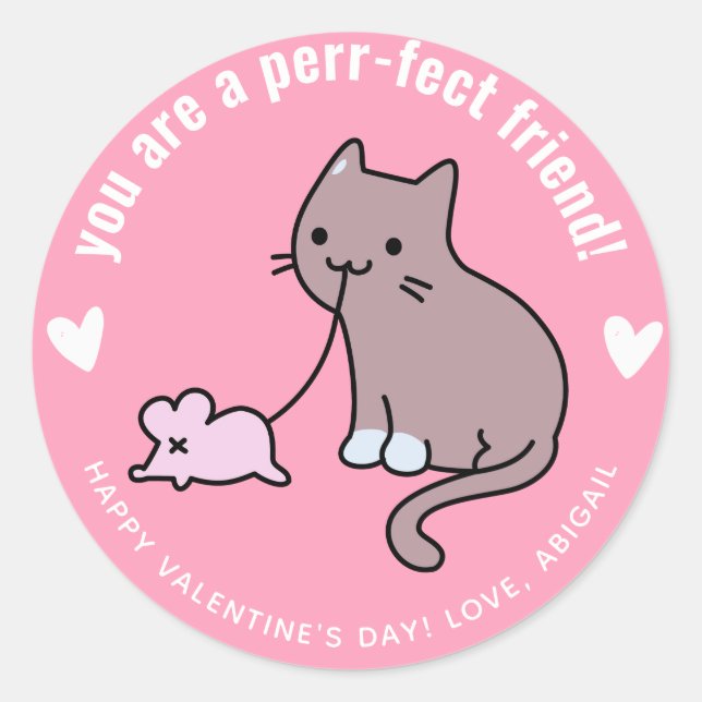 Perr-fect Freund! Niedliches Cat-Klassenzimmer Val Runder Aufkleber (Vorderseite)