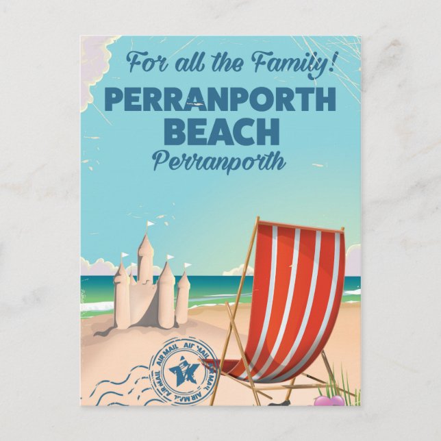 Perranporas Strand Vintages Strandposter Postkarte (Vorderseite)