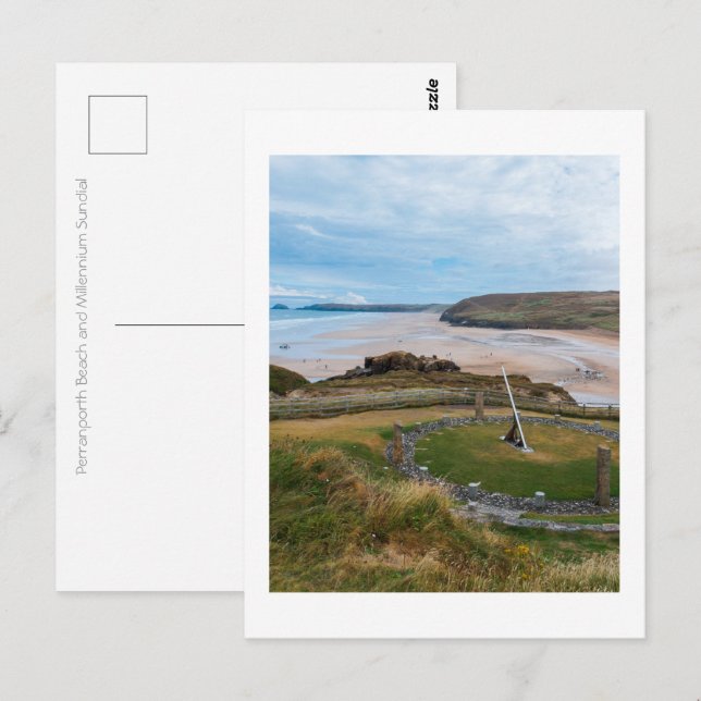 Perranporth Beach und Millennium Sundial Postkarte (Vorne/Hinten)