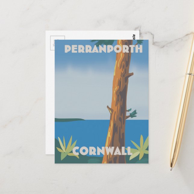 Perranporth Cornwall Reiseplakat Postkarte (Vorderseite/Rückseite Beispiel)